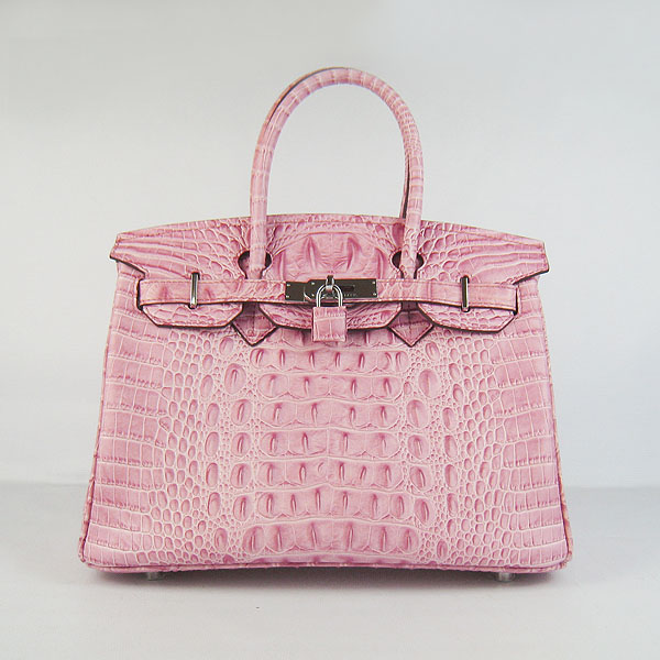 Replica Hermes Birkin 30CM Crocodile Head Veins Bag Pink 6088 On Sale